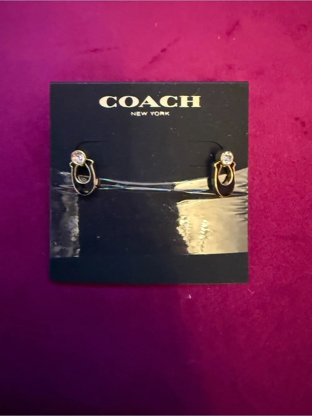 Coach Gold-Tone Crystal Loop Stud Earrings - Picture 1 of 2